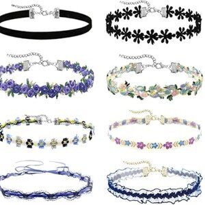 Set of 8 Different Choker Necklaces Goth Punk Everyday